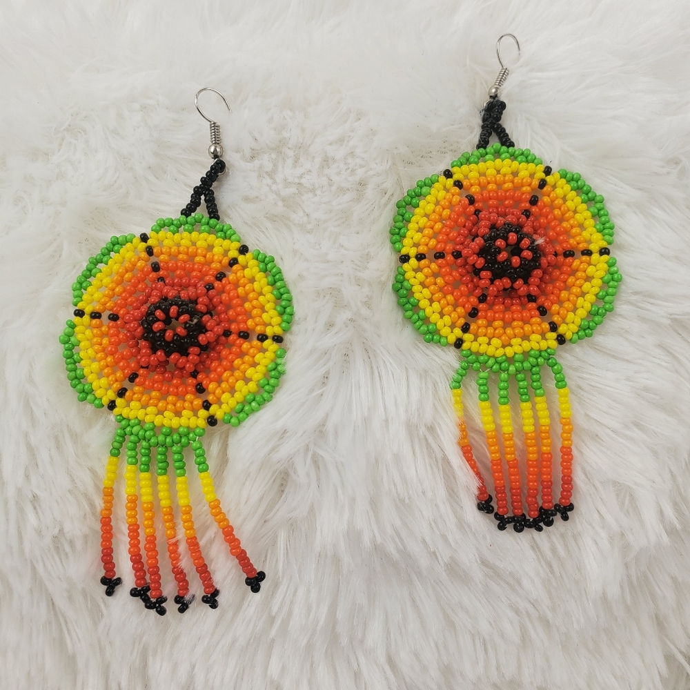 Handmade fringe seed beads boho earrings